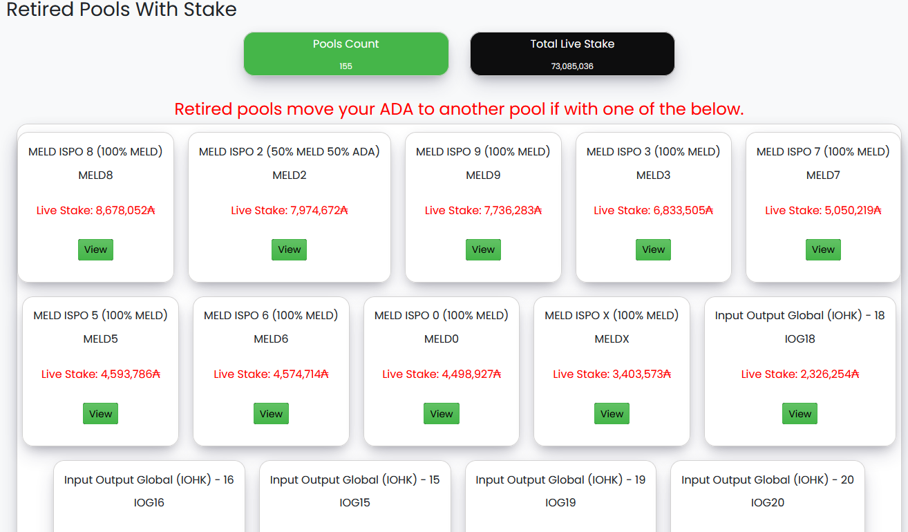 73 Million ADA Sits In 155 Retired Pools Earning Zero Rewards. Identify These Pools and Move Your ADA