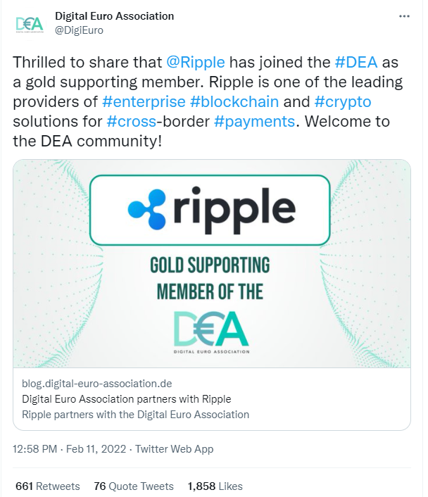 Ripple Now an Official Member of Digital Euro Association (DEA): Details