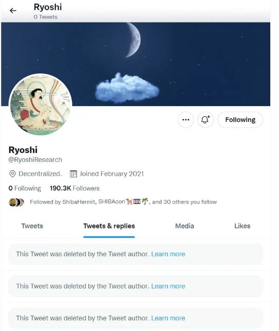 Ryoshi Deletes All Tweets and Medium Posts. Has Shiba Inu Founder Gone For Good?