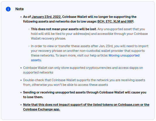 Coinbase Wallet Will Stop Supporting BCH, XRP, ETC, and XLM from Jan. 23. Here’s why