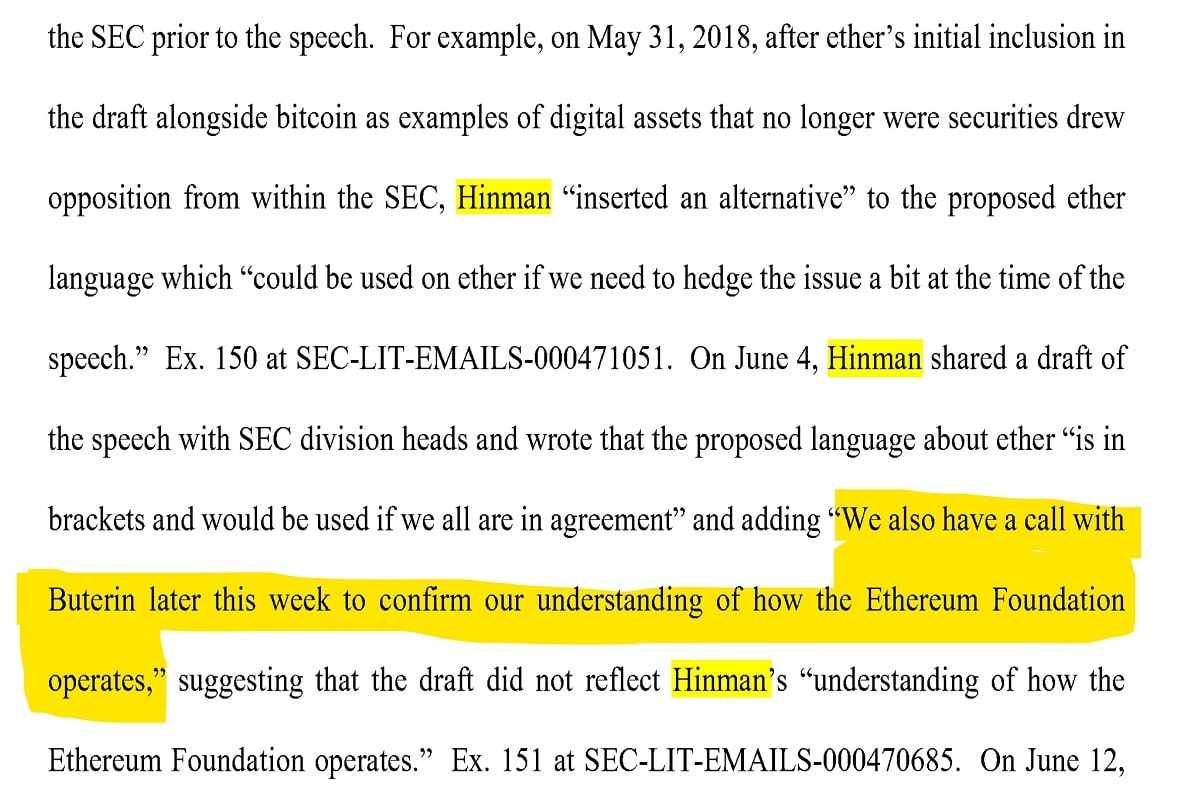 XRP Lawsuit: Ethereum's Vitalik Involved In Process Of Hinman’s Infamous ETH Speech: Details