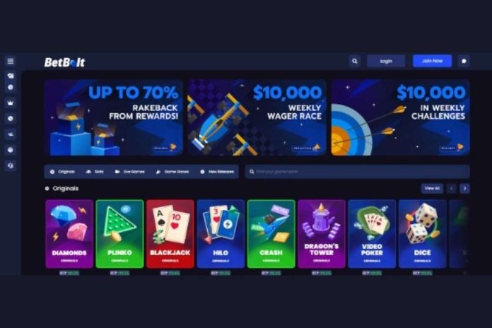 BetBolt homepage featuring 20 sports markets and full casino as a leading crypto sportsbook NZ platform.