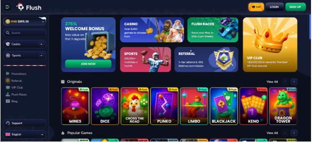 Flush casino and sportsbook platform with instant payouts and VIP rewards dashboard.
