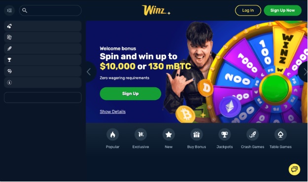 Winz.io platform with anonymous cryptocurrency gaming and instant deposits