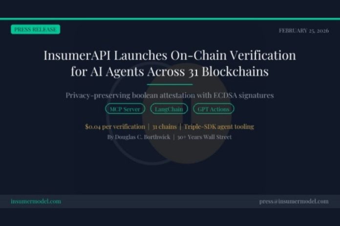 The Insumer Model™ Launches On-Chain Verification API and Custom GPT — Enabling AI Agents to Bridge Token Ownership to Real-World Commerce Across 31 Blockchains